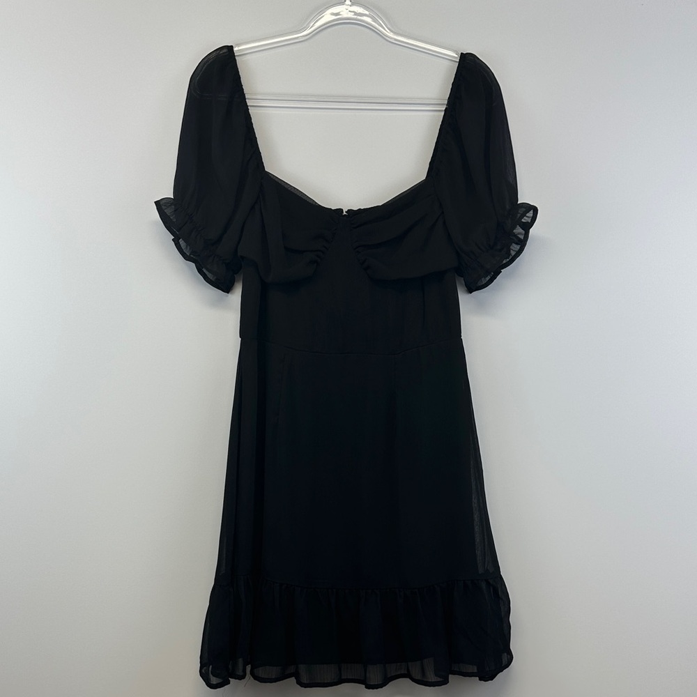 NWT GB Gianni Bini Black Chiffon Puff Sleeve Mini Dress Dillard’s Size L
